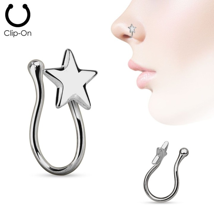 Faux piercing de nez clipsable étoile hématite