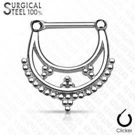 Piercing septum clipsable en acier chirurgical double ligne perles