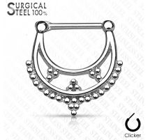 Piercing septum clipsable en acier chirurgical double ligne perles