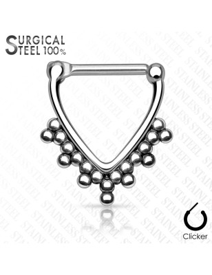 Piercing septum clipsable en acier chirurgical triangle perlé
