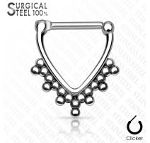 Piercing septum clipsable en acier chirurgical triangle perlé