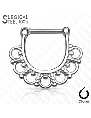 Piercing septum clipsable en acier chirurgical éventail tribal