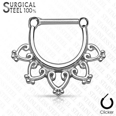 Piercing septum clipsable en acier chirurgical coeur ouvert