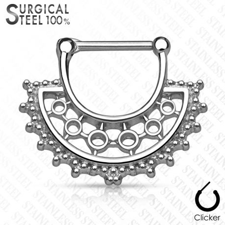 Piercing septum clipsable en acier chirurgical large éventail