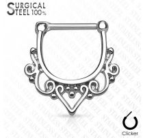 Piercing septum clipsable en acier chirurgical filigrane vintage