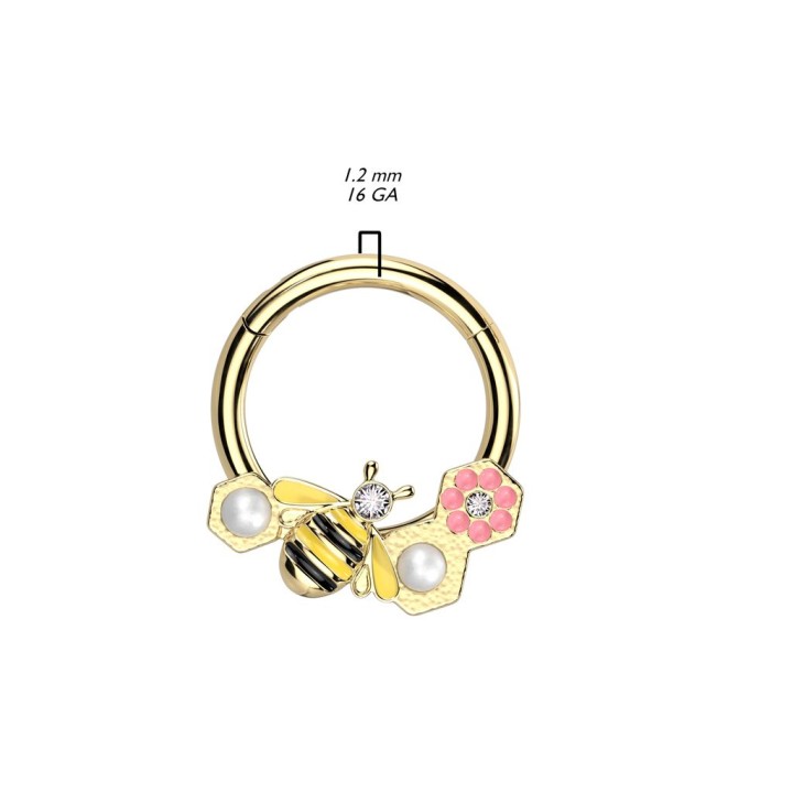 Piercing anneau segment acier chirurgical abeille avec fleur
