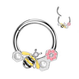 Piercing oreille anneau segment acier chirurgical abeille avec fleur