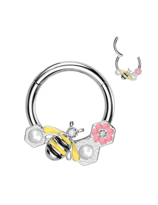 Piercing oreille anneau segment acier chirurgical abeille avec fleur