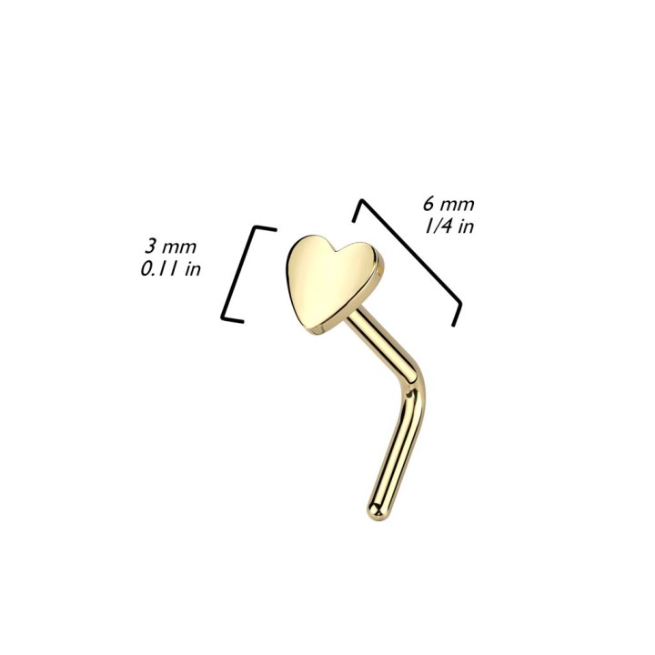 Piercing nez tige en L titane doré coeur