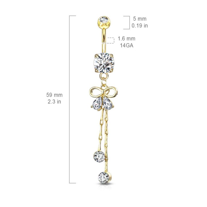 Piercing nombril plaqué or pendentif noeud et chaines