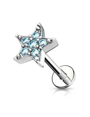 Piercing labret oreille étoile strass turquoise