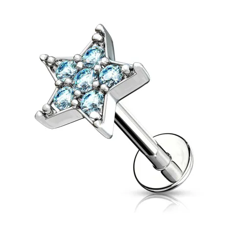 Piercing labret oreille étoile strass turquoise