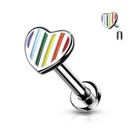 Piercing labret oreille coeur rainbow pride