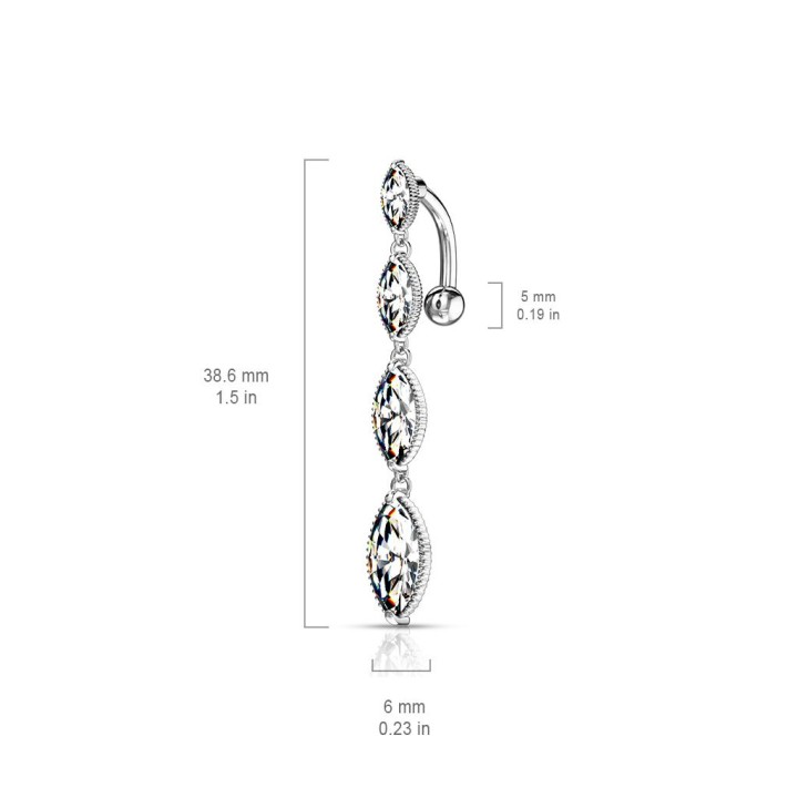 Piercing nombril inversé quatre pierres ovales