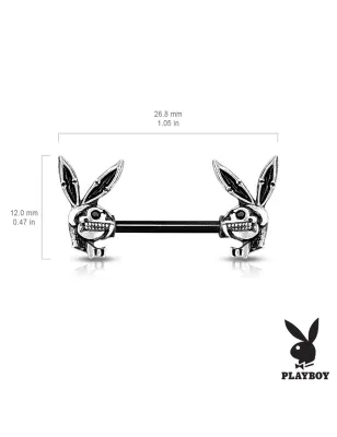 Piercing téton Playboy en acier skulls noir