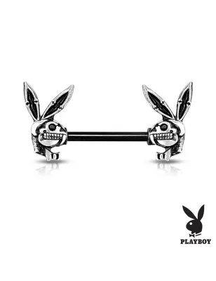 Piercing téton Playboy en acier skulls noir