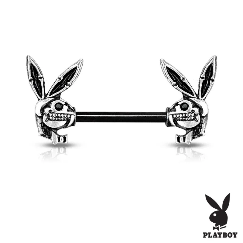Piercing téton Playboy en acier skulls noir