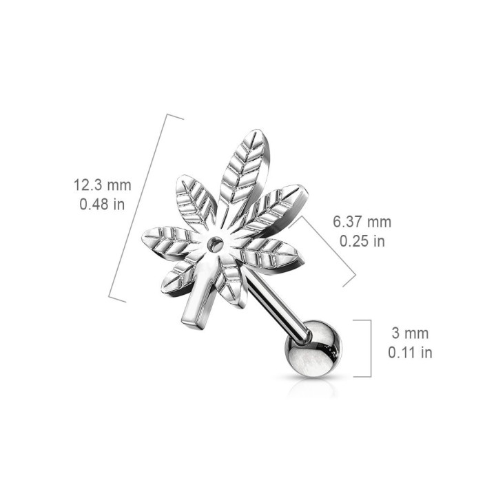 Piercing cartilage hélix feuille de cannabis