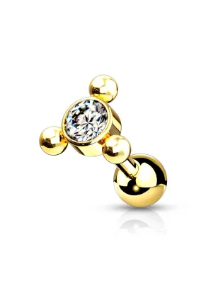 Piercing cartilage hélix doré cristal billes