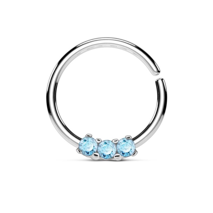 Piercing septum pliable trois gemmes turquoise