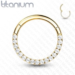 Piercing anneau segment titane doré strass blanc face