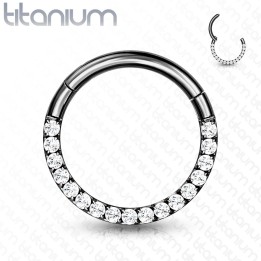Piercing anneau segment titane noir strass blanc face