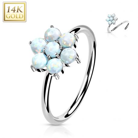 Piercing nez anneau Or blanc 14 carats fleur opale blanc