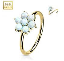 Piercing nez anneau Or jaune 14 carats fleur opale blanche