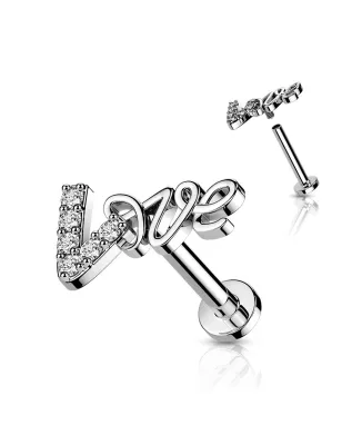 Piercing oreille labret love pavé de strass