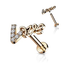 Piercing oreille labret rosé love pavé de strass