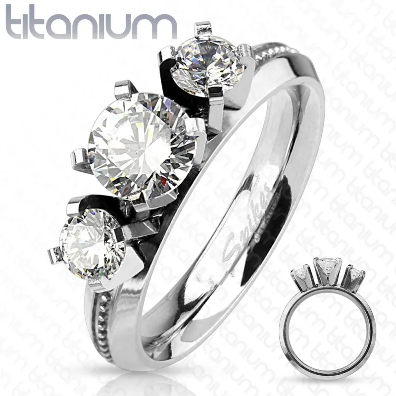 Bague de fiançailles titane triple gemme Bague de fiançailles titane triple gemme