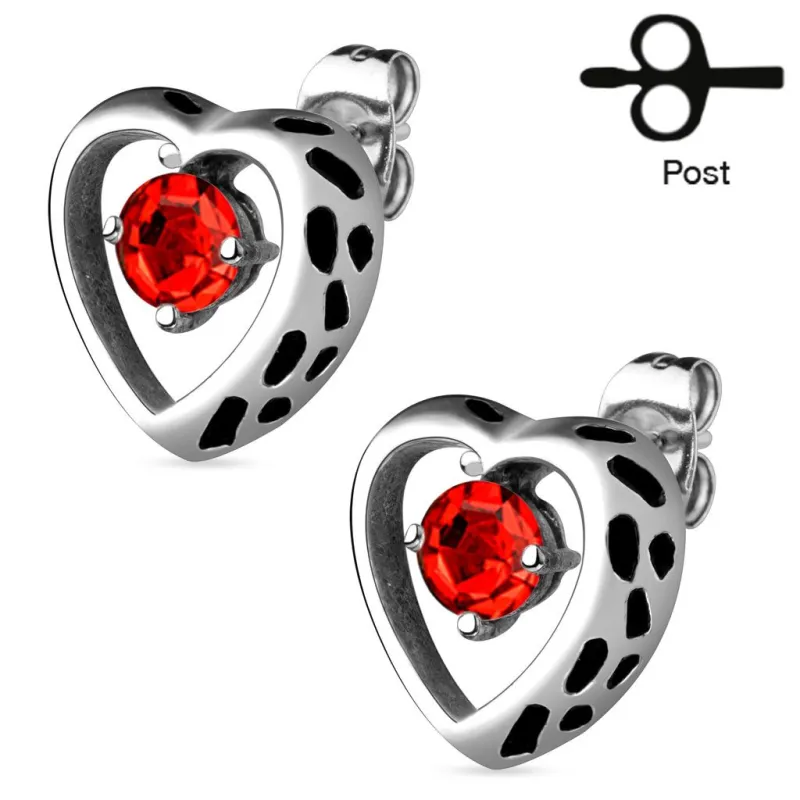 Paire Boucles d'oreille clous coeur creux strass rouge Paire Boucles d'oreille clous coeur creux strass rouge