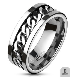 Bague avec Chaîne incrustée en acier inoxydable 