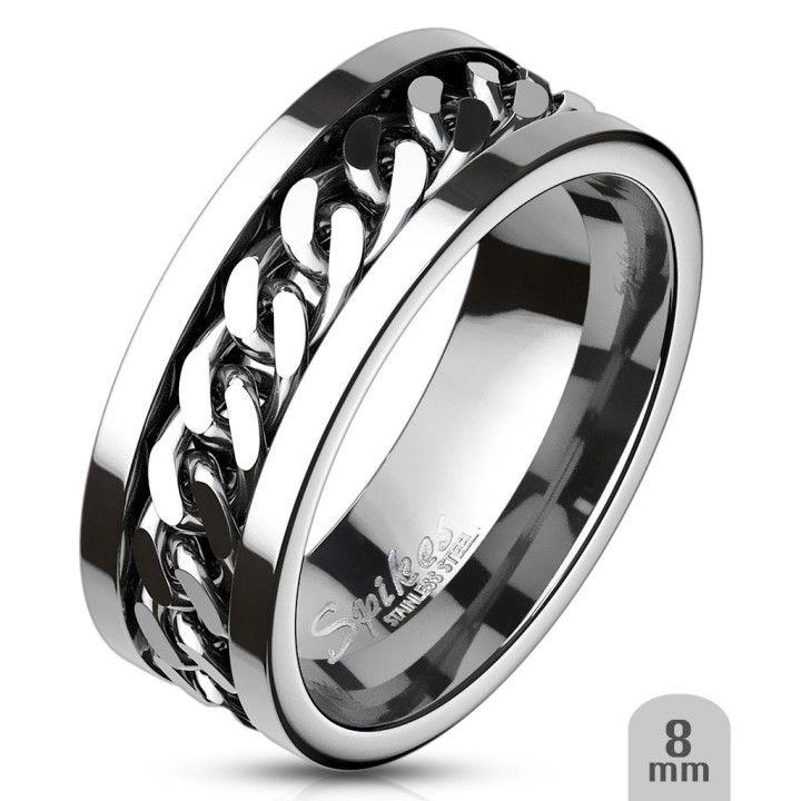 Bague avec Chaîne incrustée en acier inoxydable 