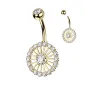 Piercing nombril roue dorée pavée de strass Piercing nombril roue dorée pavée de strass