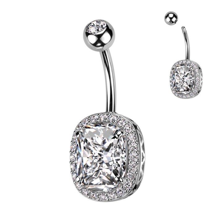Piercing nombril gemme ovale pavé
