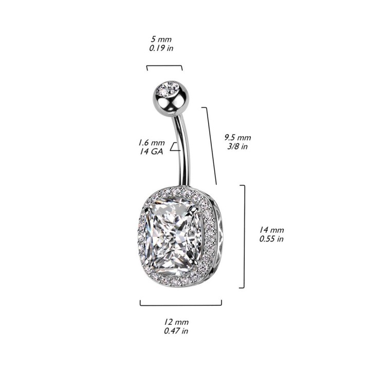 Piercing nombril gemme ovale pavé