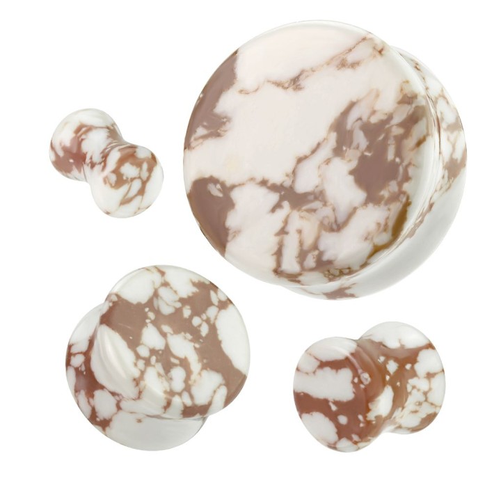 Piercing plug oreille pierre blanche et marron