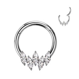 Piercing anneau segment acier cinq strass marquise