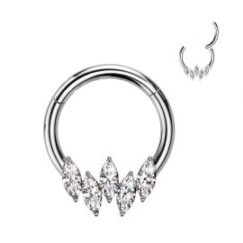 Piercing anneau segment acier cinq strass marquise (oreille, daith, septum)