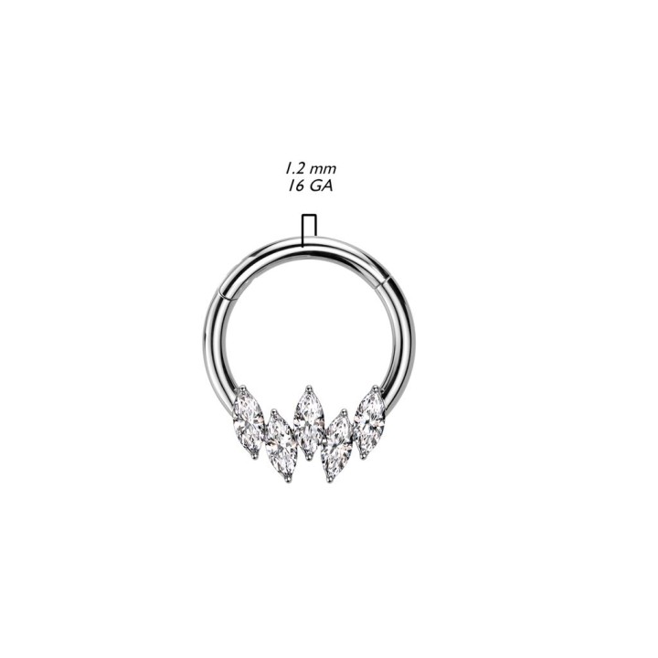 Piercing anneau segment acier cinq strass marquise