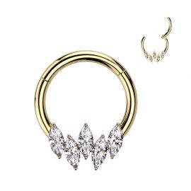 Piercing anneau segment acier doré cinq strass marquise (oreille, daith, septum)
