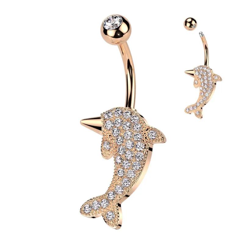 Piercing nombril dauphin rosé pavé de strass Piercing nombril dauphin rosé pavé de strass