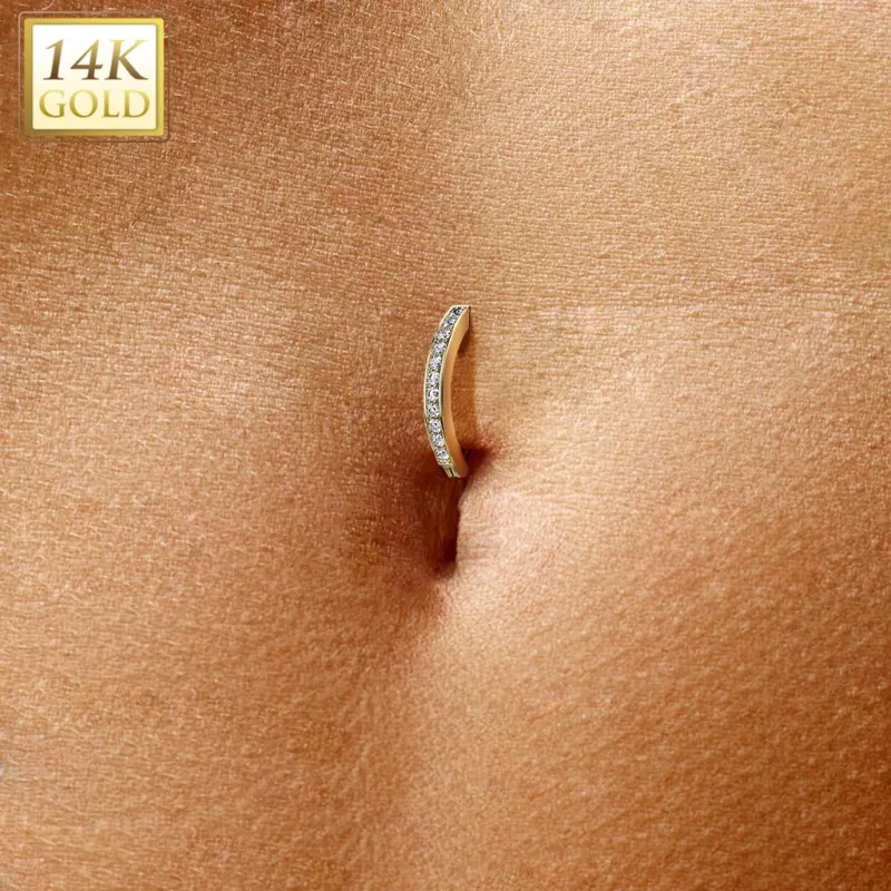 Piercing Nombril Or Jaune 18 Carats Avec Zircon 6 Mm - Coffret Cadeau, Certificat De Garantie, Fait Main
