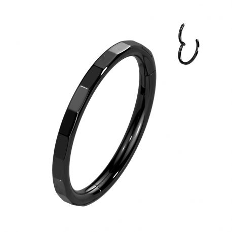 Piercing anneau segment titane facettes rectangulaires noir
