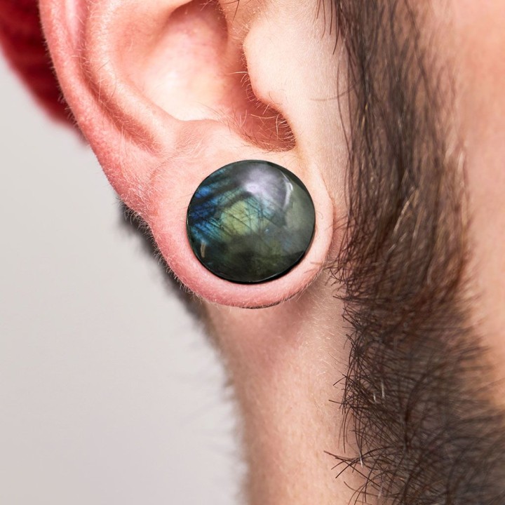 Piercing plug pierre naturelle labradorite
