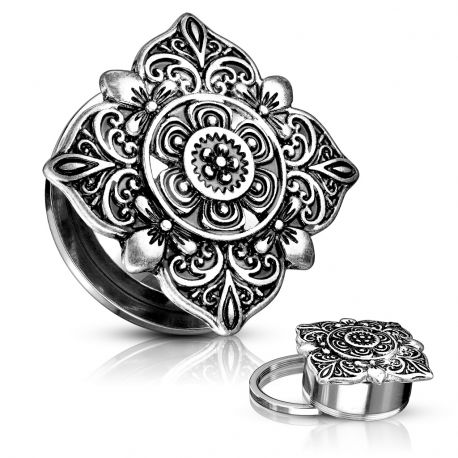 Piercing tunnel oreille floral rectangulaire