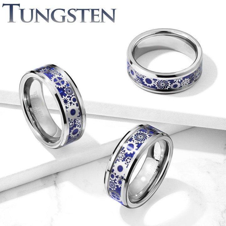 Bague homme tungstène nacre abalone et bois