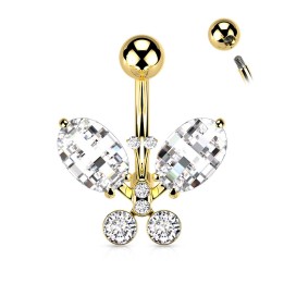 Piercing nombril papillon à facettes plaqué or
