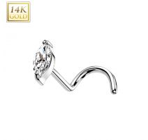 Piercing nez or blanc 14 carats tige tire-bouchon marquise